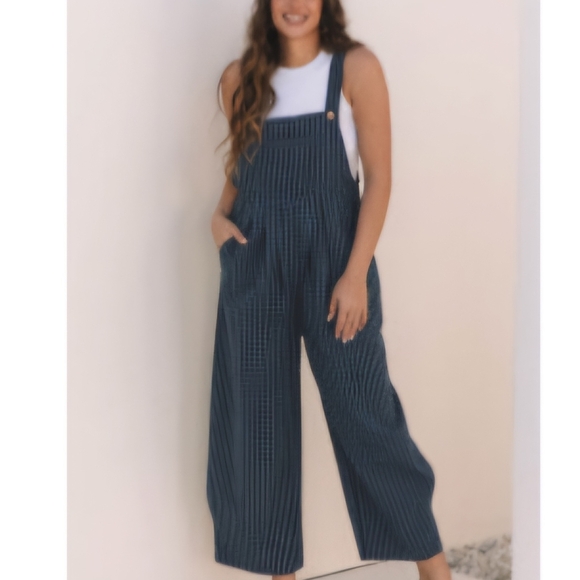 142 Navy And Black Check  Wide-Leg Jumpsuit - Picture 1 of 1